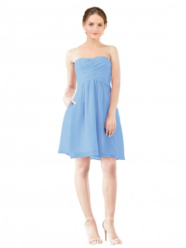 Periwinkle Trapèze Sans bretelle Mousseline Courte Robes demoiselle d'honneur / Robes de cocktail en Gros
