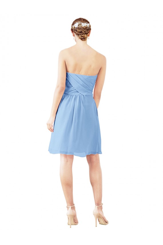 Periwinkle Trapèze Sans bretelle Mousseline Courte Robes demoiselle d'honneur / Robes de cocktail en Gros