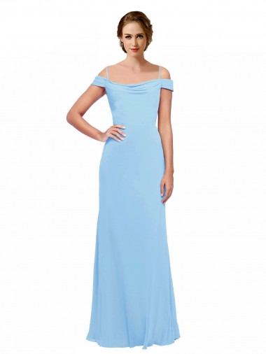 Periwinkle Trapèze Épaule Dénudée Bretelles spaghetti Mousseline Longue Robes demoiselle d'honneur en Gros