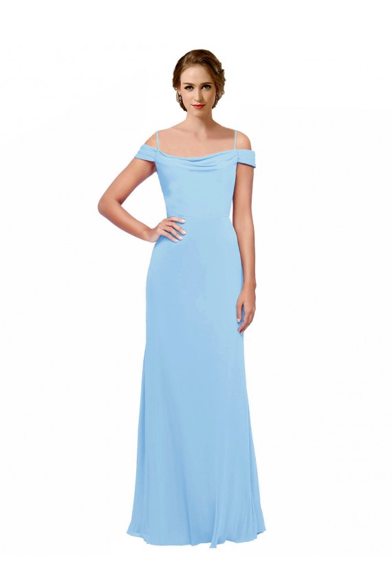 Periwinkle Trapèze Épaule Dénudée Bretelles spaghetti Mousseline Longue Robes demoiselle d'honneur en Gros