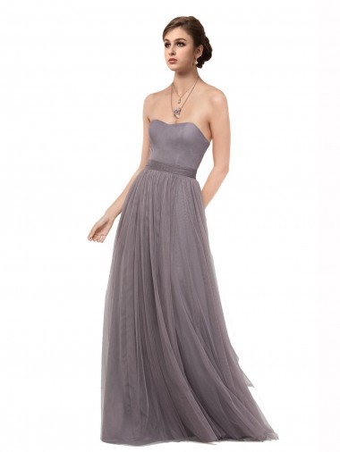 Pewter Trapèze Bretelles spaghetti Tulle Longue Robes demoiselle d'honneur en Gros