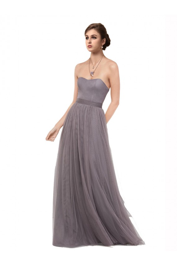 Pewter Trapèze Bretelles spaghetti Tulle Longue Robes demoiselle d'honneur en Gros