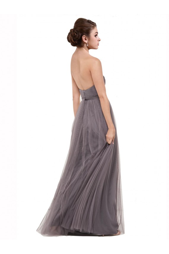 Pewter Trapèze Bretelles spaghetti Tulle Longue Robes demoiselle d'honneur en Gros