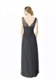 Pewter Trapèze Col V Tulle Longue Robes demoiselle d'honneur en Gros