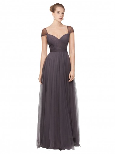 Pewter Trapèze Tulle Longue Robes demoiselle d'honneur en Gros