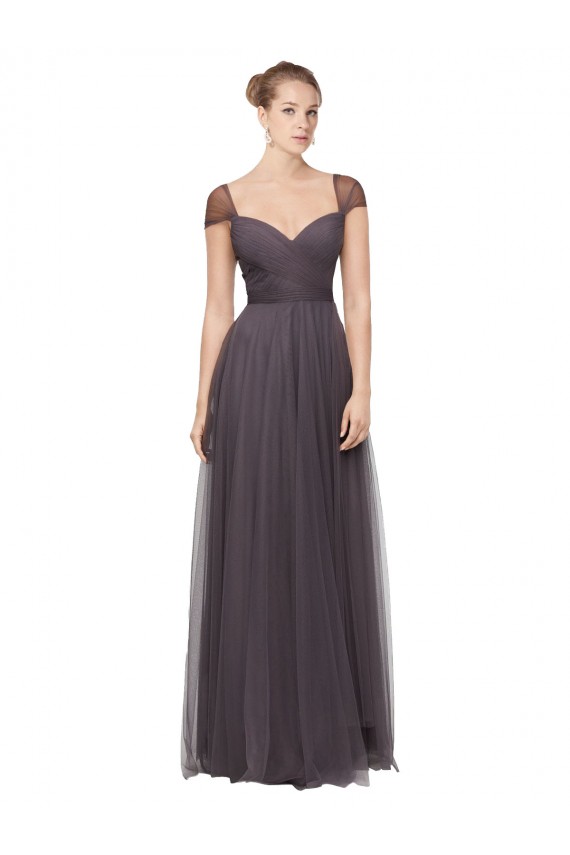 Pewter Trapèze Tulle Longue Robes demoiselle d'honneur en Gros