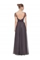 Pewter Trapèze Tulle Longue Robes demoiselle d'honneur en Gros