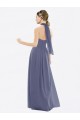 Pierre d'argent Trapèze Licou Mousseline Longue Robes demoiselle d'honneur en Gros