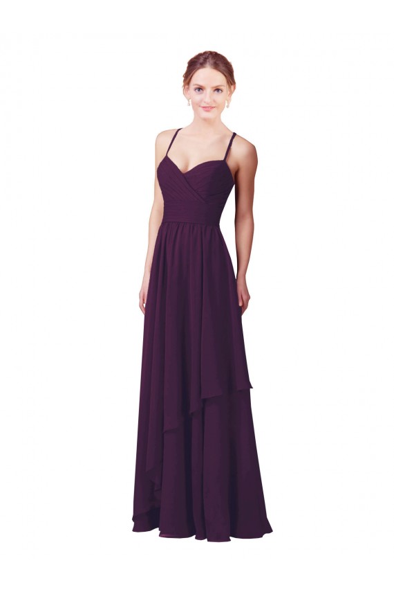 Pourpre Fourreau Mousseline Longue Robes demoiselle d'honneur en Gros