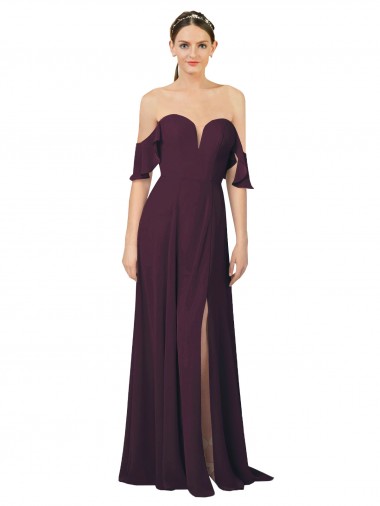 Pourpre Fourreau Mousseline Longue Robes demoiselle d'honneur en Gros