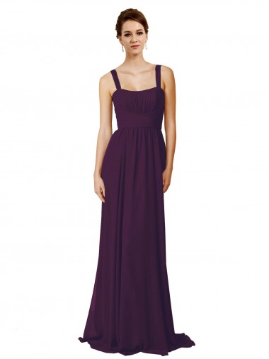 Pourpre Trapèze Bretelles spaghetti Balayage train Mousseline Longue Robes demoiselle d'honneur en Gros