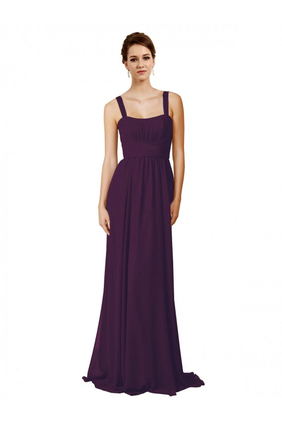Pourpre Trapèze Bretelles spaghetti Balayage train Mousseline Longue Robes demoiselle d'honneur en Gros