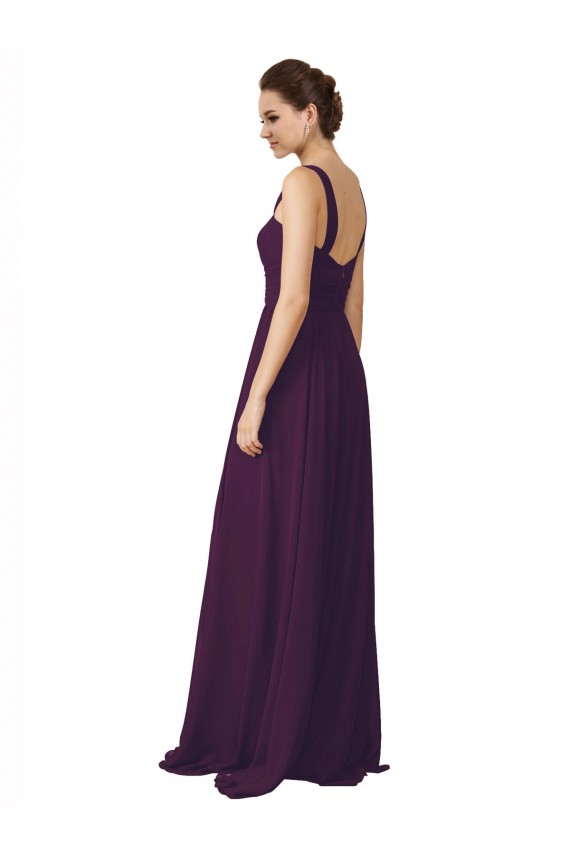 Pourpre Trapèze Bretelles spaghetti Balayage train Mousseline Longue Robes demoiselle d'honneur en Gros
