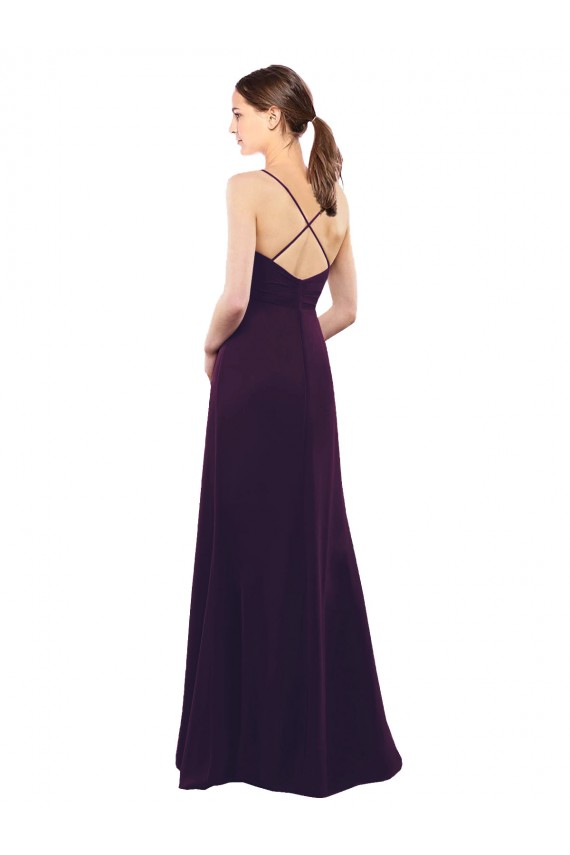 Pourpre Trapèze Bretelles spaghetti Mousseline Longue Robes demoiselle d'honneur en Gros