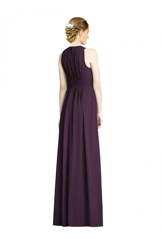 Pourpre Trapèze Col V Mousseline Longue Robes demoiselle d'honneur en Gros