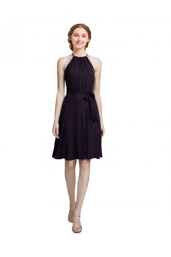 Pourpre Trapèze Licou Col Haut Mousseline Courte Robes demoiselle d'honneur / Robes de cocktail en Gros