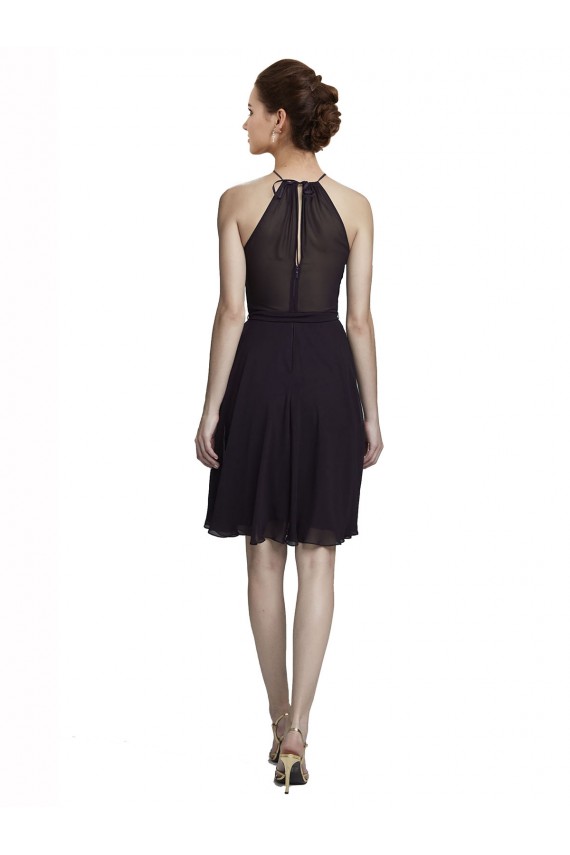 Pourpre Trapèze Licou Col Haut Mousseline Courte Robes demoiselle d'honneur / Robes de cocktail en Gros