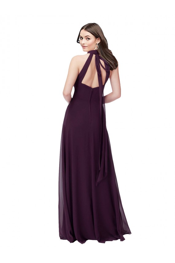 Pourpre Trapèze Licou Col Haut Mousseline Longue Robes demoiselle d'honneur en Gros