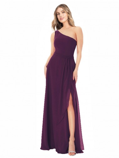 Pourpre Trapèze Mousseline Longue Robes demoiselle d'honneur en Gros