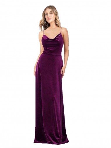 Pourpre Trapèze Scoop Col V Velours Stretch Longue Formelles Robes demoiselle d'honneur / Robes de soirée / Robes de bal en Gros