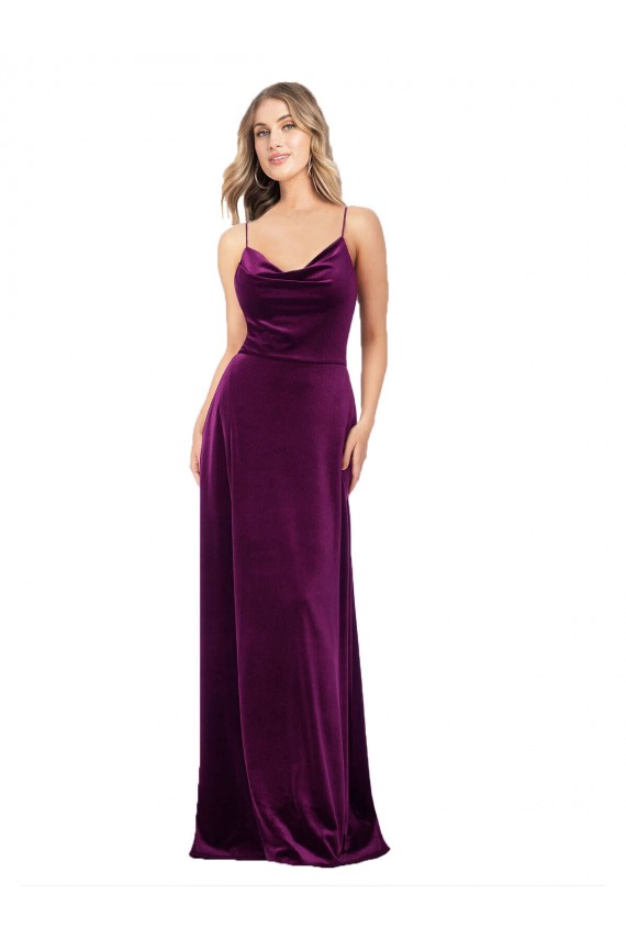 Pourpre Trapèze Scoop Col V Velours Stretch Longue Formelles Robes demoiselle d'honneur / Robes de soirée / Robes de bal en Gros