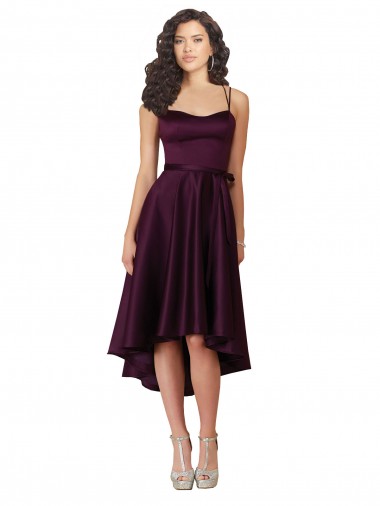 Pourpre Trapèze Scoop Neck Satiné Courte Asymétrique Robes demoiselle d'honneur / Robes de bal en Gros