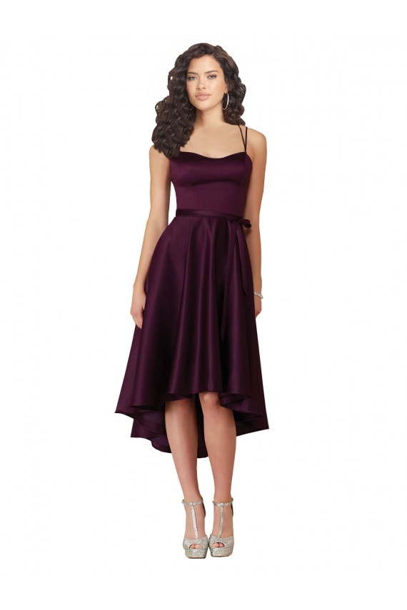 Pourpre Trapèze Scoop Neck Satiné Courte Asymétrique Robes demoiselle d'honneur / Robes de bal en Gros