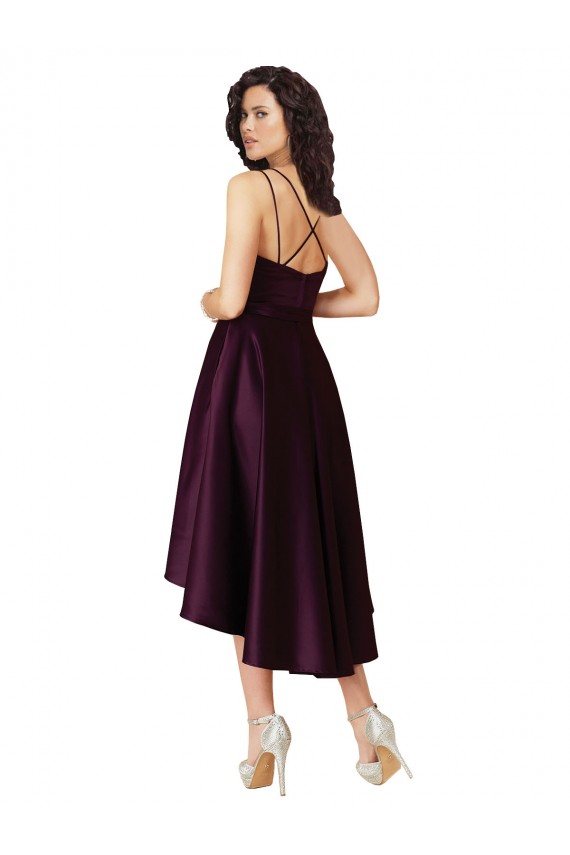 Pourpre Trapèze Scoop Neck Satiné Courte Asymétrique Robes demoiselle d'honneur / Robes de bal en Gros
