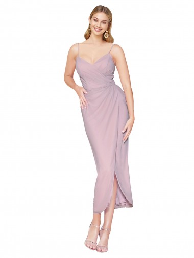 Primevère Sirène Bretelles spaghetti Mousseline Courte Asymétrique Robes demoiselle d'honneur / Robes de bal / Robes de cocktail en Gros