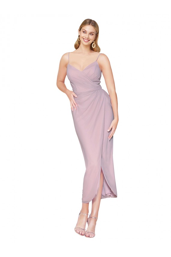 Primevère Sirène Bretelles spaghetti Mousseline Courte Asymétrique Robes demoiselle d'honneur / Robes de bal / Robes de cocktail en Gros