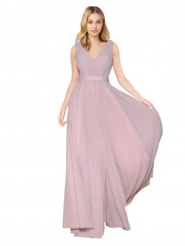 Primevère Trapèze Col V Mousseline Longue Formelles Robes demoiselle d'honneur / Robes de soirée / Robes de bal en Gros