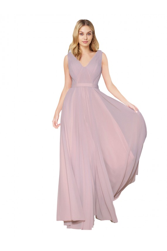 Primevère Trapèze Col V Mousseline Longue Formelles Robes demoiselle d'honneur / Robes de soirée / Robes de bal en Gros