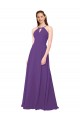 Prune Fourreau Col Haut Mousseline Longue Robes demoiselle d'honneur en Gros