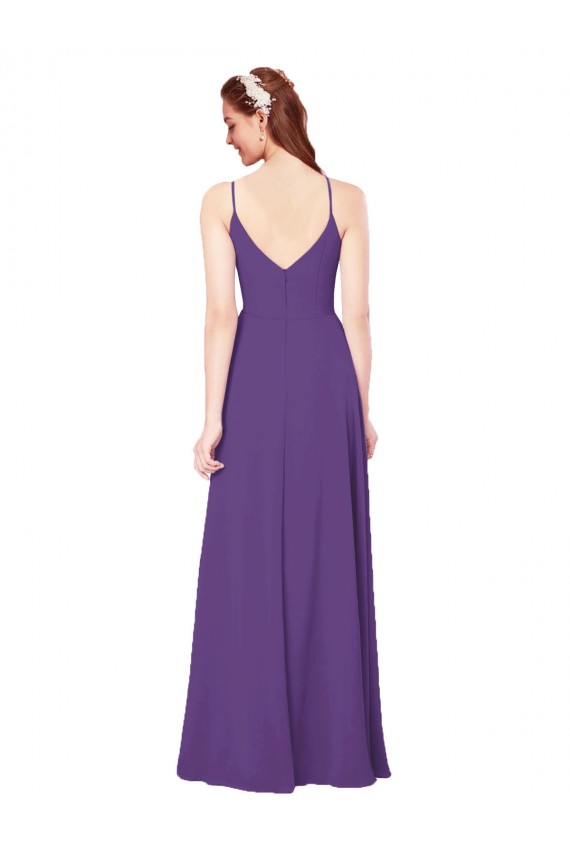 Prune Fourreau Col Haut Mousseline Longue Robes demoiselle d'honneur en Gros