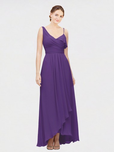 Prune Trapèze Col V Mousseline Longue Asymétrique Robes demoiselle d'honneur en Gros