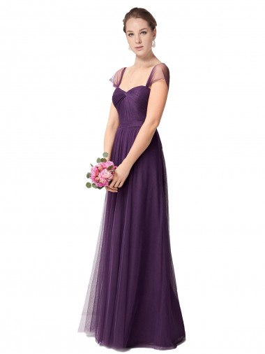 Prune Trapèze Tulle Longue Robes demoiselle d'honneur en Gros
