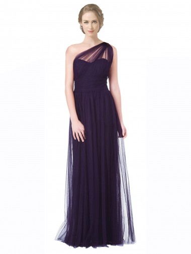 Prune Trapèze Tulle Longue Robes demoiselle d'honneur en Gros