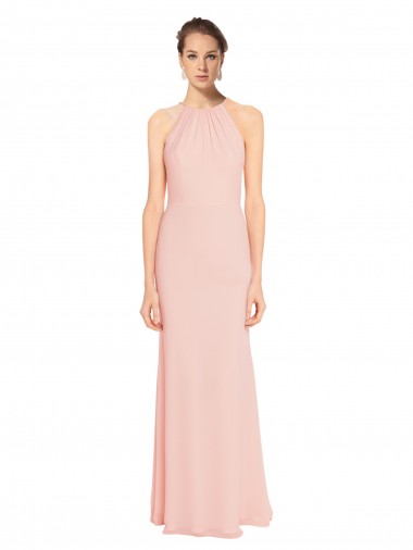 Rose 114 Trapèze Bretelles spaghetti Mousseline Longue Robes demoiselle d'honneur en Gros