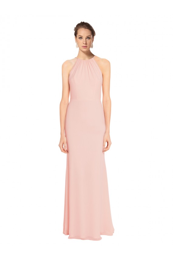 Rose 114 Trapèze Bretelles spaghetti Mousseline Longue Robes demoiselle d'honneur en Gros