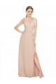 Rose 114 Trapèze Col V Mousseline Longue Robes demoiselle d'honneur en Gros