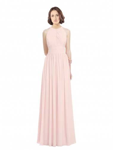 Rose 42 Trapèze Licou Mousseline Longue Robes demoiselle d'honneur en Gros
