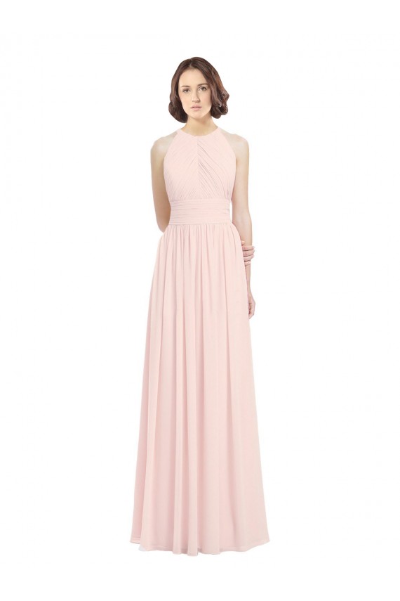 Rose 42 Trapèze Licou Mousseline Longue Robes demoiselle d'honneur en Gros