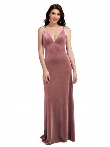 Rose Cannelle Trapèze Col V Velours Stretch Longue Formelles Robes demoiselle d'honneur / Robes de soirée / Robes de bal en Gros
