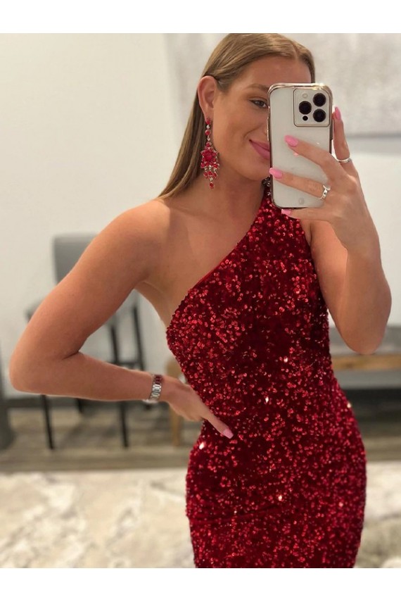 Rose Fourreau Balayage train Paillettes Velours Longue Robes de bal en Gros