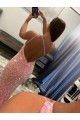 Rose Fourreau Balayage train Paillettes Velours Longue Robes de bal en Gros