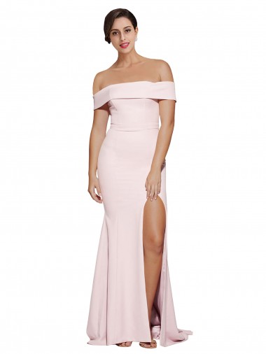 Rose Fourreau Col Carré Balayage train Crêpe Stretch Longue Formelles Robes demoiselle d'honneur / Robes de soirée / Robes de bal en Gros