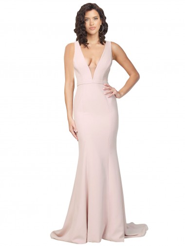 Rose Fourreau Col V Balayage train Crêpe Stretch Longue Formelles Robes demoiselle d'honneur / Robes de soirée / Robes de bal en Gros