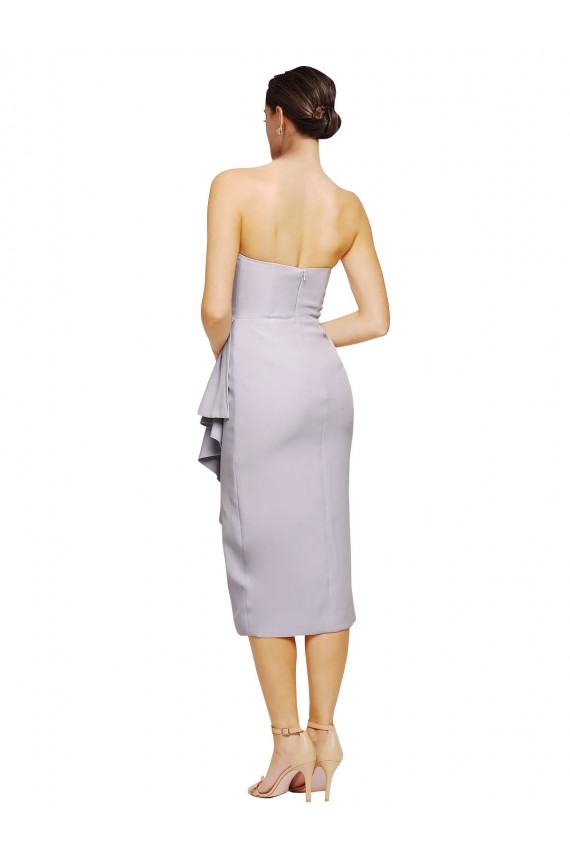 Lilas arctique Fourreau Sans bretelle midi Crêpe Stretch Courte Asymétrique Robes demoiselle d'honneur / Robes de soirée / Robes de cocktail en Gros