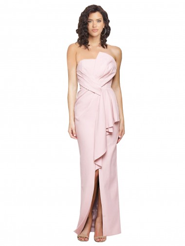 Rose Fourreau Sans bretelle Crêpe Stretch Longue Formelles Robes demoiselle d'honneur / Robes de soirée / Robes de bal en Gros