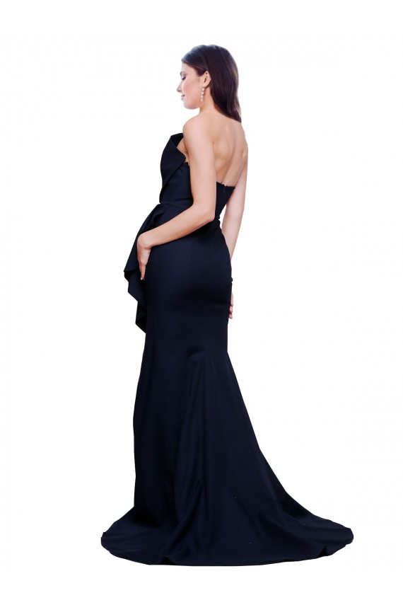 Bleu marine foncé Fourreau Sans bretelle Balayage train Crêpe Stretch Longue Robes demoiselle d'honneur / Robes de bal en Gros